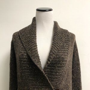 Vince Brown tweed cashmere shawl pullover long sweater pouch pocket S